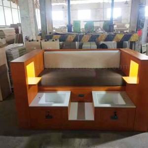 Luxury  Foot SPA Massage Wooden Pedicure Chairs With Artificial Stone Solid Surface White Basin For Beauty Salon Furnitures