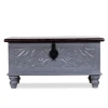 Luxury Hand-Carved Wooden Trunk Storage Box Decorative Grey Carved Wood Storage Trunk Handcrafted Wooden Blanket Chest with Lid