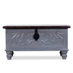 Luxury Hand-Carved Wooden Trunk Storage Box Decorative Grey Carved Wood Storage Trunk Handcrafted Wooden Blanket Chest with Lid