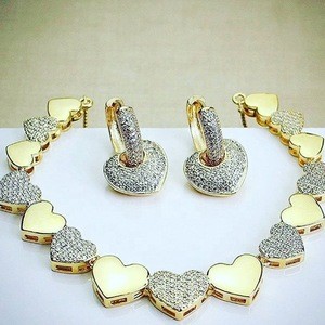 Luxury lovers&#39; day women rose plated drop shape metal earring necklace ring jewelry set