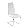 Luxury Modern Stackable white PU leather metal leg chesterfield kitchen dining chair with chromed leg for restaurant