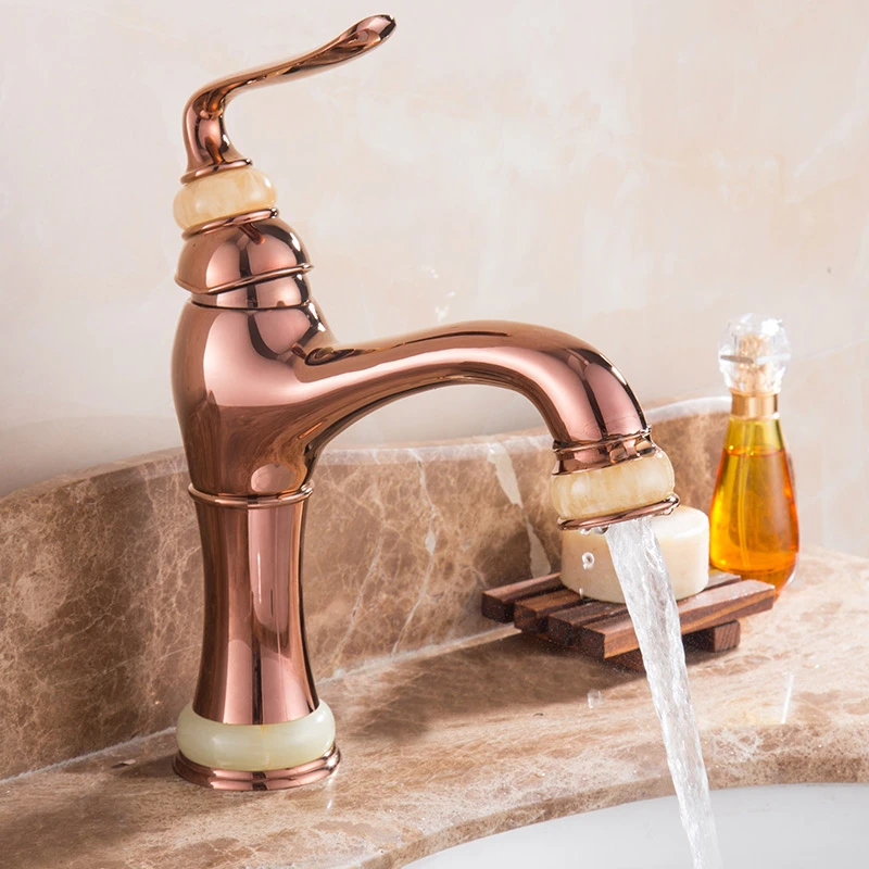 Luxury single hole handle bass basin water tap rose gold polished bathroom faucet