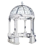 Marble column gazebo with steel iron art top design marble garden gazebo