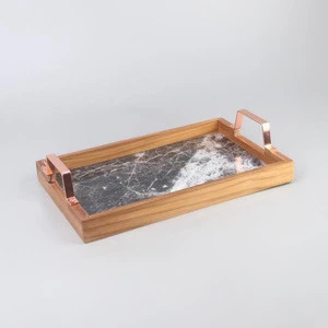 Marble Glass Serving Tray With Metal Handle