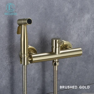 Melissa Brass Bathroom Brushed gold toilet bidet sprayer shattaf set Handheld shower Hot and cold mixing valve water tap faucet