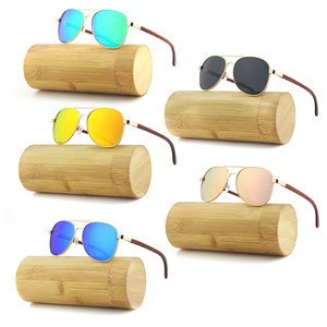 Metal Bamboo Wood Temple Sun glasses With Your Logo Premium Polarized UV400 Cheap Engraved Custom Logo Wooden Sunglasses