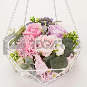 Metal Hanging Wall  Flower Basket Plant Pot Holder With Soap Flower