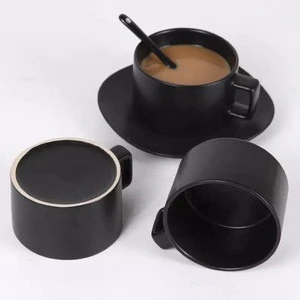 Modern design high grade matte black expresso coffee porcelain tea cup saucers