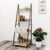 Modern Leaning Bookshelf Bookcase with 4-tier Storage Racks Wooden Ladder Home Office Furniture