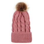 Mommy Baby Winter Hat Set Boy Girls Faux Fur Ribbed Knit Thick Pom Beanie Cap