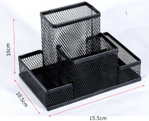 Multifunction mesh stationery 6-compartment metal desk organizer with slide drawer