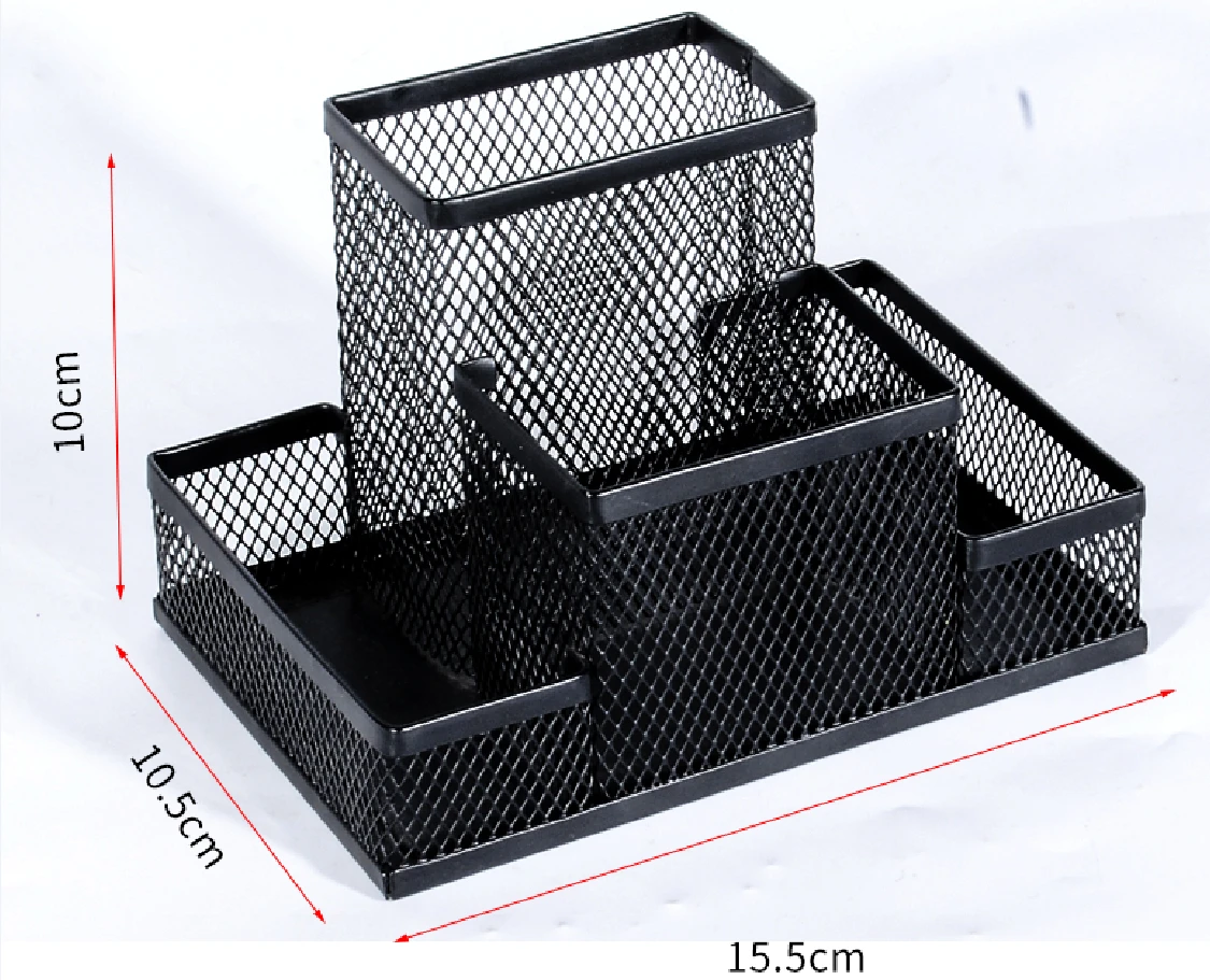 Multifunction mesh stationery 6-compartment metal desk organizer with slide drawer