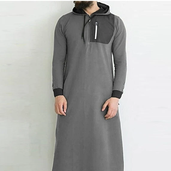 MXCHAN Mens stand collar fall long Muslim middle eastern patchwork robe islamic clothing arab thobe man