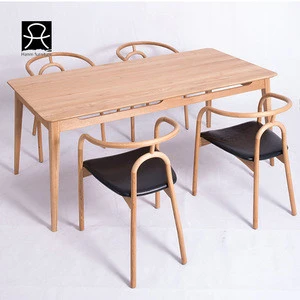Natural Color Dining Room Furniture Rectangular 6 Seaters Solid Oak Modern Wooden Dining Table