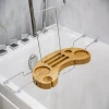 Natural Luxury Bamboo Bathtub Caddy Spa Tray With Wine Book Holder Adjustable Legs