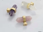 Natural Rose Quartz Brass Door Stone Knobs Furniture Cabinet Drawer Kitchen Bedromm Hardware Pull Handles