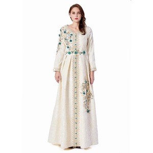 New 3D Sequined Flower embroidery Beading Arab Luxury  Kaftan  Printed Fabric Party Wedding  Long Sleeves Dress