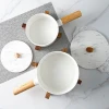 New arrival cheap custom logo restaurant hotel white marble bakeware design porcelain baking tray set round with lid