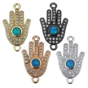 New brass connector Opal hamsa fatima hand micro pave cubic zirconia & 1/1 loop more colors for 1319151