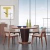 New Modern Furniture Walnut Wooden Single Leather Leg Round Dining Table