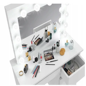 New Product LED Dressing Table White Wooden Furniture Dresser With Mirror