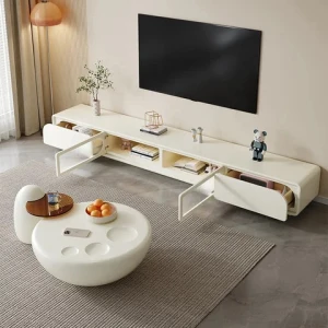 Nordic Light Luxury Living Room Furniture Household Fiberglass Coffee Table And Wooden TV Cabinet Combination