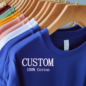 Oem customized 210g drop shoulder thick cotton round neck T-shirt customized high-quality printed and embroidered T-shirt