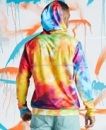 OEM New Arrival Design Womens Hoodie Custom Zip-Up Fleece Hoodie in Cheap Price,Quavo Rainbow Tie Dye Pullover Hoodie With Print