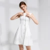 OEM Stylish Factory Price Party Dress Women Summer Elegant Office Lady Button Sleeveless Dress Woman