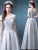 Import Off Shoulder Long Floor Length Sliver Formal Dresses Prom Dresses A-Line Satin Maxi Dress from China
