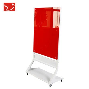 Office movable Magnetic Glass whiteboard wheels glass dry erase board