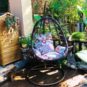 Outdoor Furniture Indoor Patio Wicker Rattan Egg Shape Swing Seat With Cushion Hanging Chair