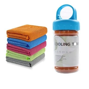 Owned Factory Supply Microfiber printed logo Instant Cooling Sports Towel With PET Bottle