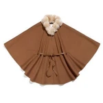 P18B006BW High quality winter ladies warm stoles cashmere shawl capes ponchos with custom fur collar and leather trim,belt