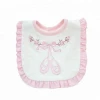 Pink color double layer 95% cotton embroidery cute washable baby bib with lace