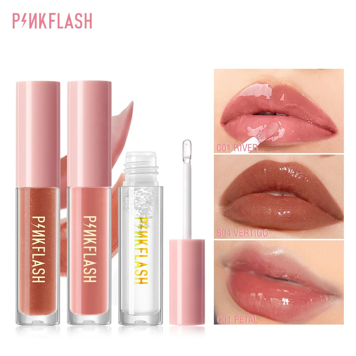 PINKFLASH Moisturizing Shiny Non-Sticky Long Lasting Provides Maximum Color Glides on Lip Clear Lacquer Lip Gloss