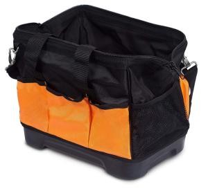 Portable 16inch wide mouth electrician tools bag with water proof molded base and adjustable shoulder strap