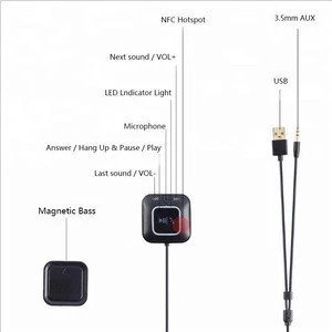 Portable NFC Mini Car Kit Hands Free Bluetooth Receiver With 5V 3.5mm Jack A2DP