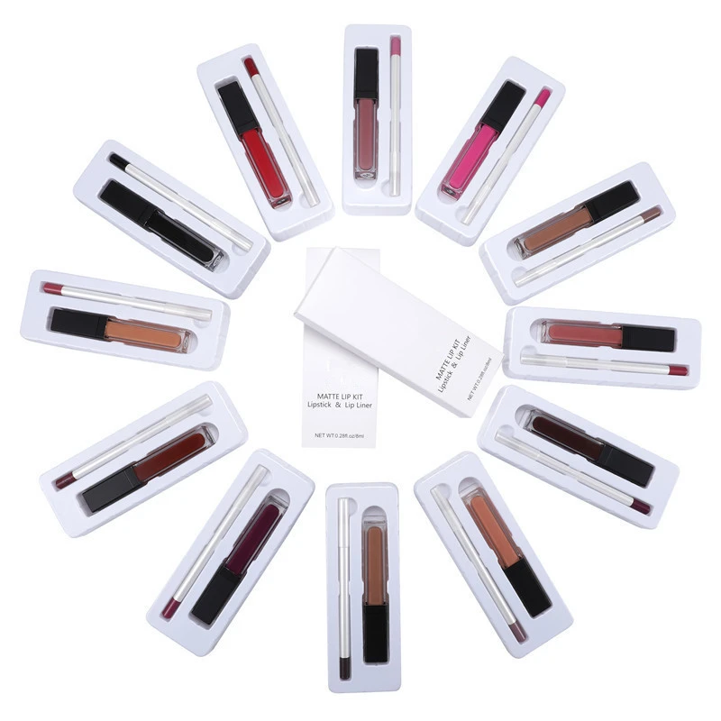 Private label cruelty free waterproof matte case permanent lip liner pencil with liner lipstick set