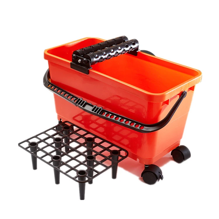 Professional Economic Cleaning Tools High Roller Grout Wash Bucket Heavy Duty Plastic Tile Washing Bucket Set with Grid