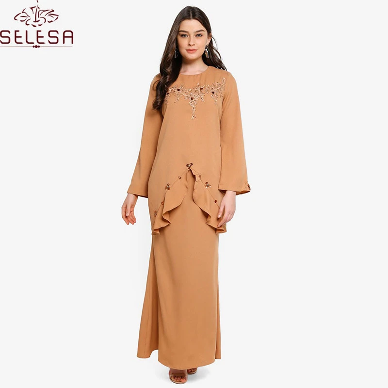 Professional Muslim Islamic Clothing Style Front Embroidery Muslim Dress Sexy Sari Baju Kurung