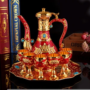 QIAN HU Vintage Ramadan Kareem Gifts Turkish Tea and Coffee Set Wedding Home Decoration Zinc Alloy Wine Set