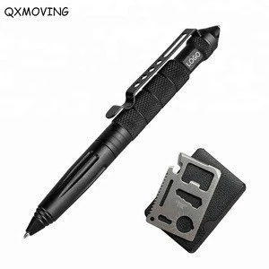 QXMOVING Outdoor Self Defense Survival Tool,Emergency Glass Breaker,Tungsten Steel Head Tactical Pen With Credit Card Multitool