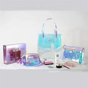 Rainbow PVC TPU Cool Varicolored 3 Piece Set Custom Elegant Shopping Cosmetic Tote Lady Handbag