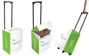 Recycle paper trolley box, cardboard suitcase box for trade show, advertising carton display box