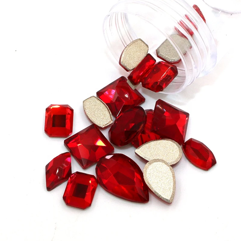 Red K9 Glass Mixed Shape Flatback Nail Art Rhinestone