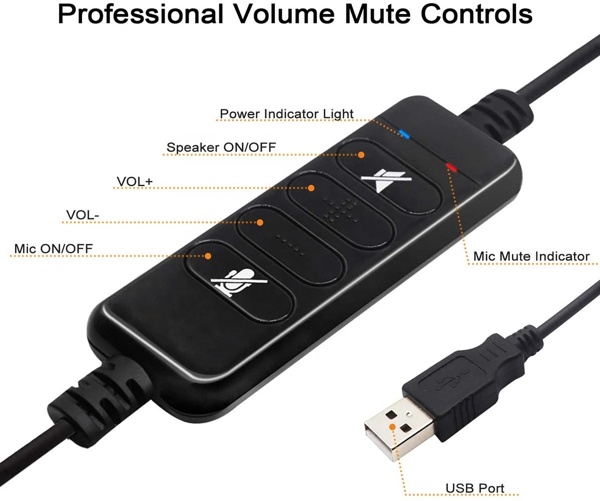Replaceable QD Cable USB to Quick Disconnect Inline Volume control cable for Call Center Headset