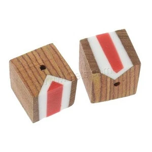 resin beads picture square Solid Color with Wood handmade more colors for choice 24x26x24mm Hole:Approx 3mm 1168268