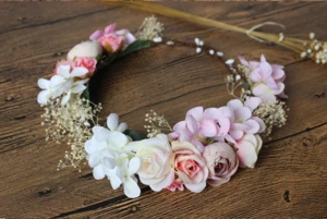 Ribbon Ended Bridesmaid Flower Crown Artificial Flower Head Wreath For wedding decoration