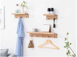 Rustic wall mounted small wooden coat rack /shelf